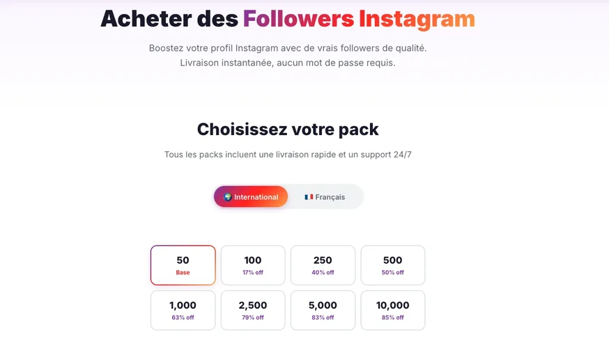 Packs pour acheter followers Instagram pas cher